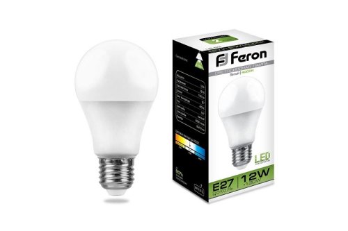Лампа светодиодная Feron LB-93 A60 Груша E27 220В 12Вт 4000К 60х115мм фото Лампа светодиодная Feron LB-93 A60 Груша E27 220В 12Вт 4000К 60х115мм картинка